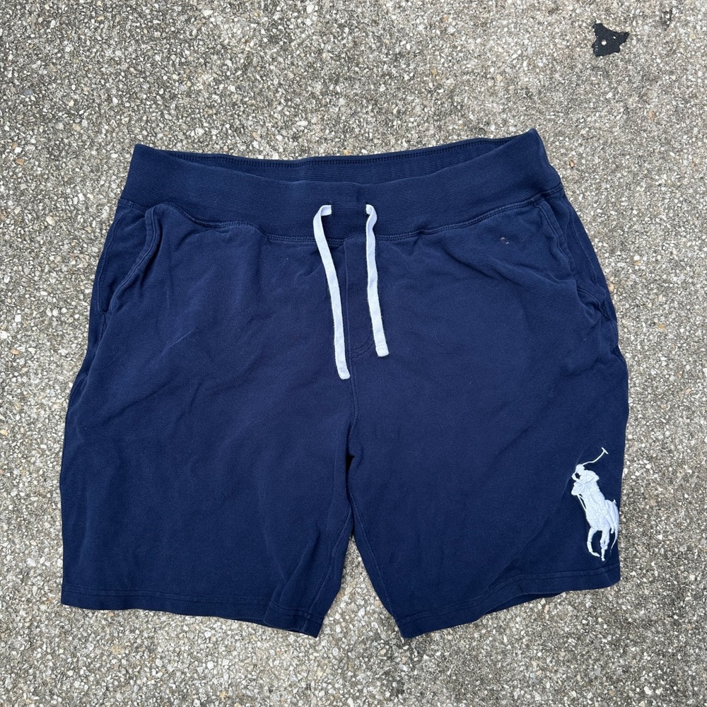 Polo Ralph Lauren Mens XL Navy Blue Big Pony Sweat Shorts Drawstring Pique